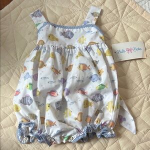White Fish-Print Baby Bubble Romper